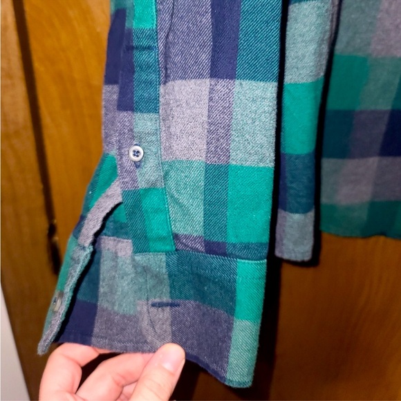 UNTICKit size L navy/green checked  long sleeve button shirt - Picture 4 of 6